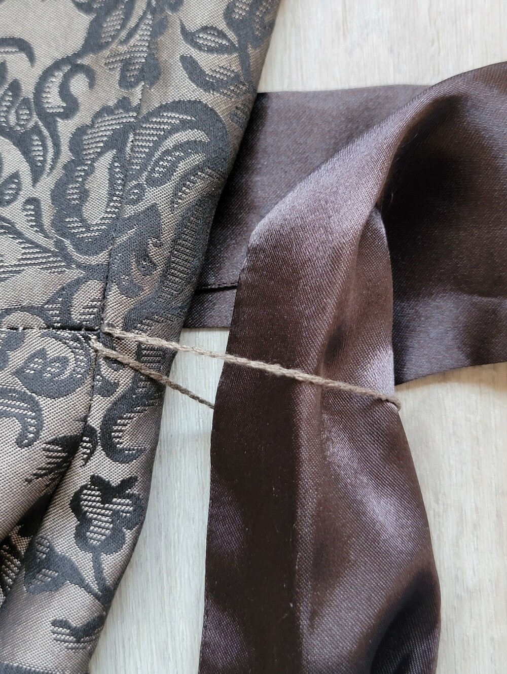 Strapless RW & Co. Brocade A-Line Party Dress with Satin Bow - Taupe & Black - Picture 13 of 13